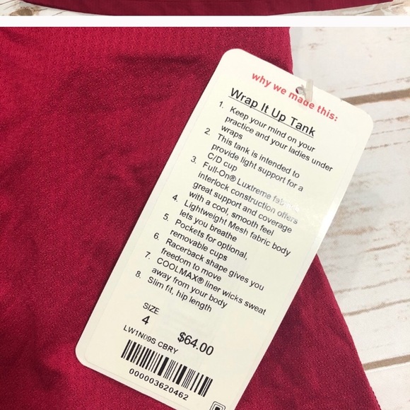 Lululemon Wrap It Up Tank. NWT size 4. Cranberry. - Picture 4 of 4